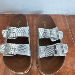 Silver Snakeskin Double Strap Sandals women size 6